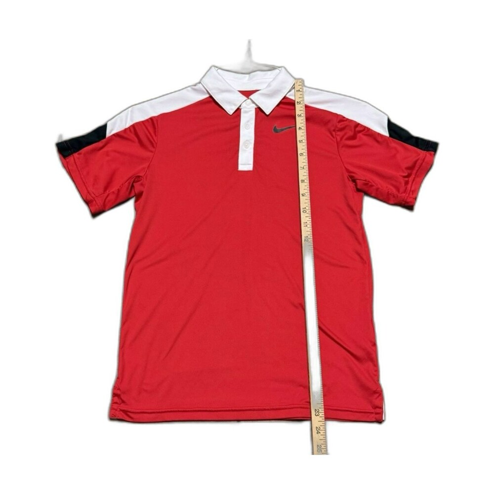 Nike Dri Fit Boys M Golf Polo Red Black Short Sleeve Shirt Summer Cool